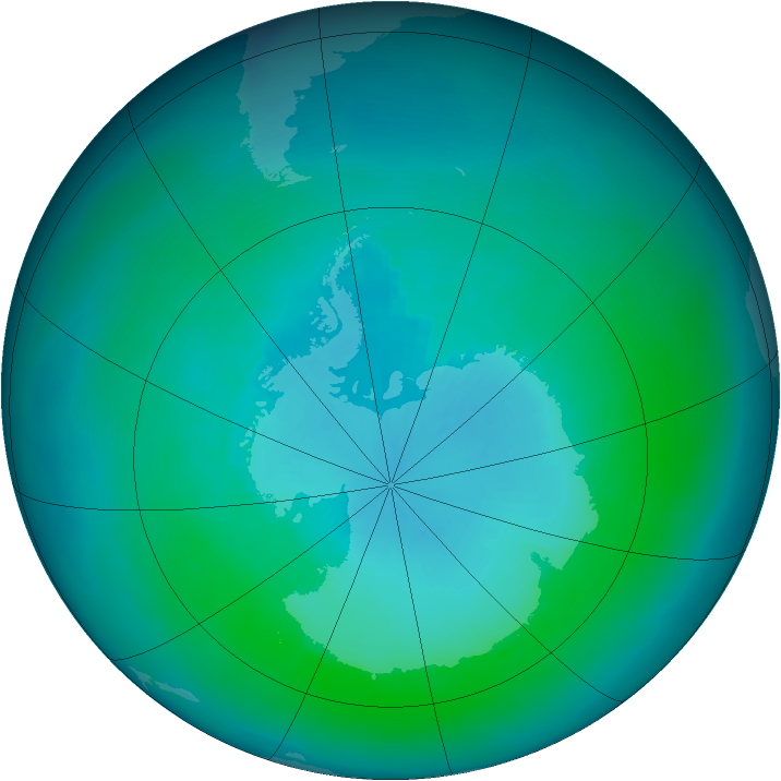 Antarctic ozone map for March 2004